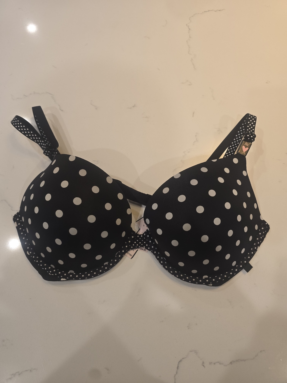 Victoria's Secret Black and White Polka Dot Push-Up Bra